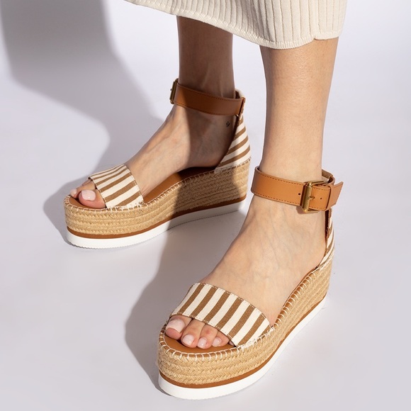 See by Chloe stripe Glyn wedge espadrille sandals - EU 38 (US 7 - 8) NWOT - Picture 5 of 6